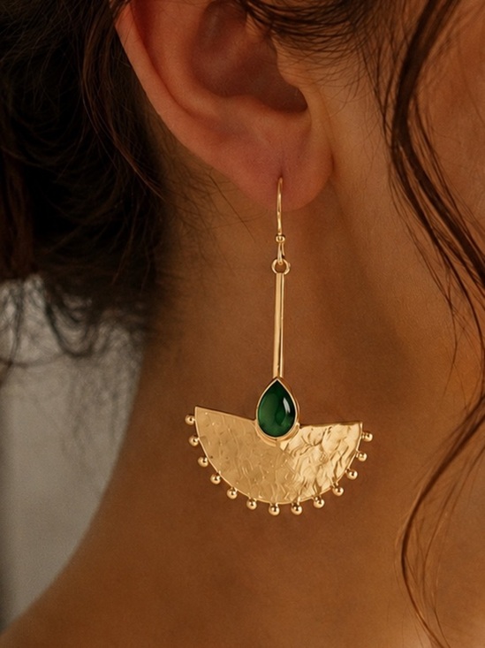 Anthropologie Jewelry - Vintage Emerald Half Moon Drop Earrings